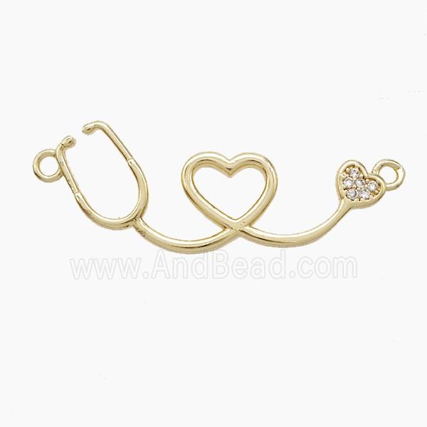 Copper Stethoscope Pendant Pave Zirconia 2loops Gold Plated