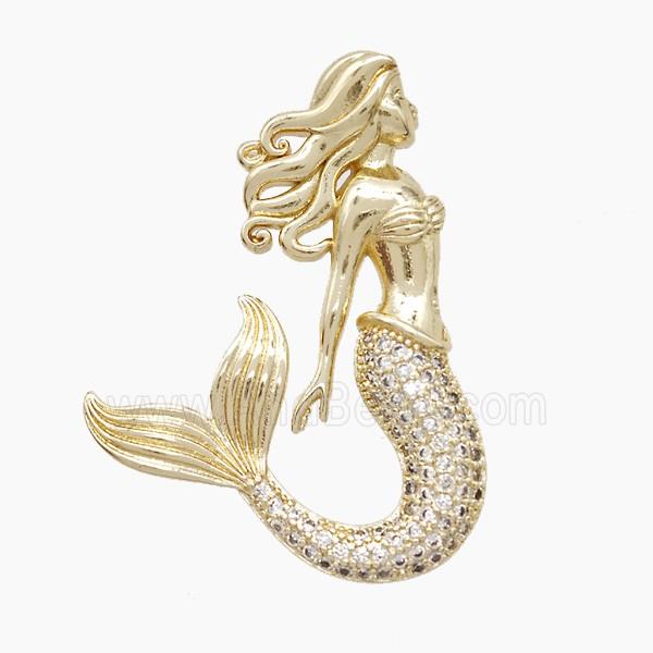 Copper Mermaid Pendant Pave Zirconia Gold Plated