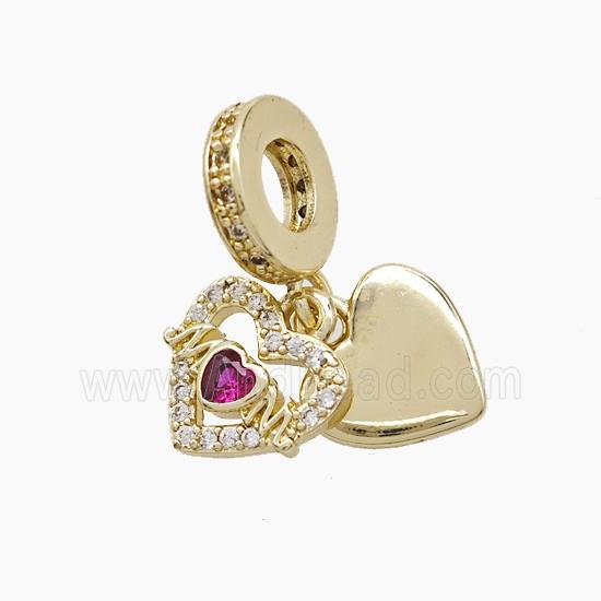 Copper Heart MOM Pendant Pave Zirconia Gold Plated