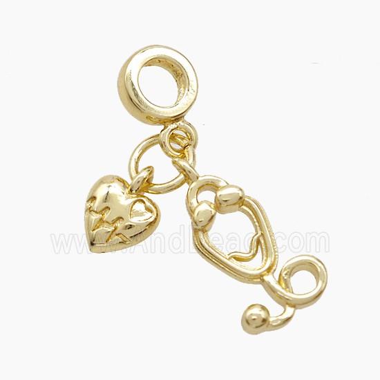 Copper Heart And Stethoscope Pendant Gold Plated