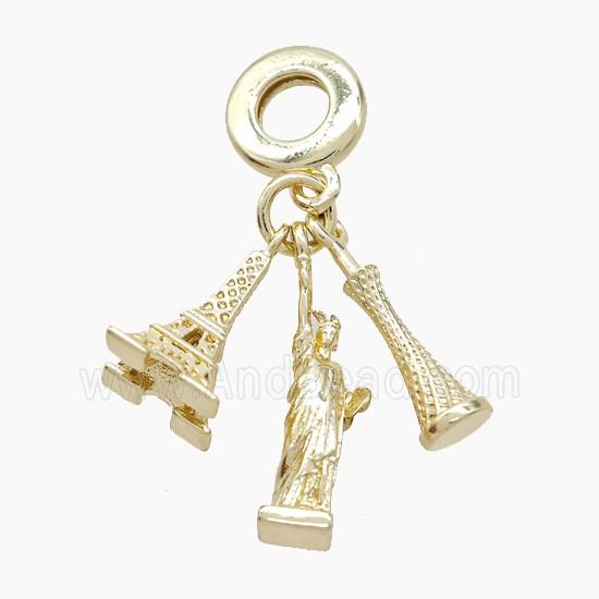 Eiffel Tower And Statue Canton Tower Charms Copper Pendant Gold Plated
