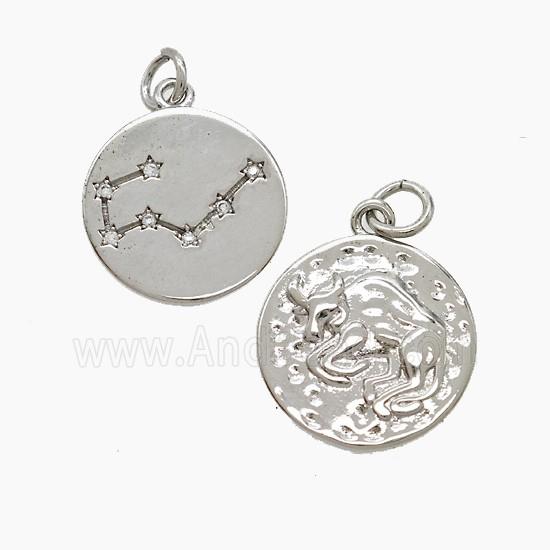 Zodiac Taurus Copper Pendant Pave Zirconia Hammered Platinum Plated