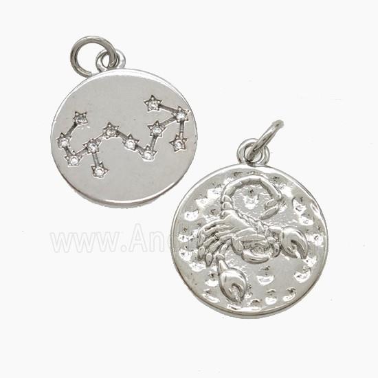 Zodiac Scorpio Copper Pendant Pave Zirconia Hammered Platinum Plated