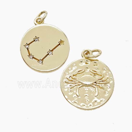 Zodiac Cancer Copper Pendant Pave Zirconia Hammered Gold Plated