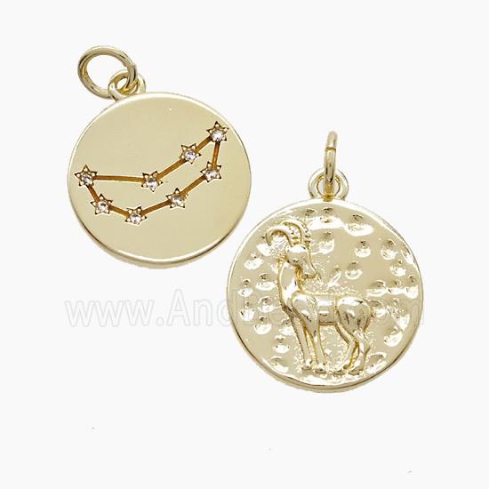 Zodiac Capricorn Copper Pendant Pave Zirconia Hammered Gold Plated