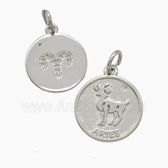 Zodiac Aries Copper Pendant Pave Zirconia Platinum Plated