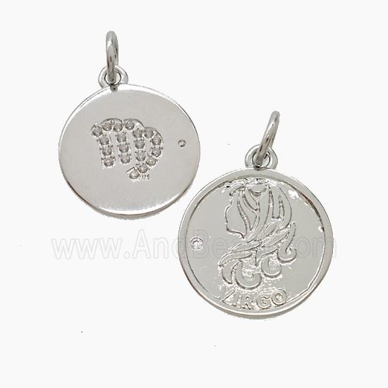 Zodiac Virgo Copper Pendant Pave Zirconia Platinum Plated