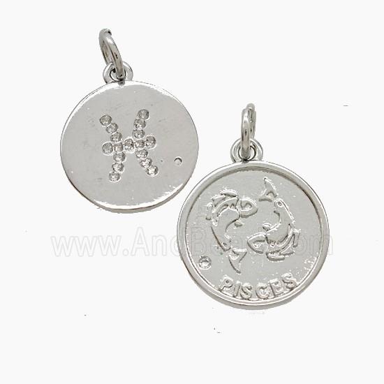 Zodiac Pisces Copper Pendant Pave Zirconia Platinum Plated