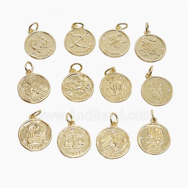 Copper Pendant Pave zircon, Gold Plated