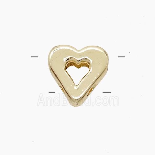 Copper Heart Beads 2holes Gold Plated