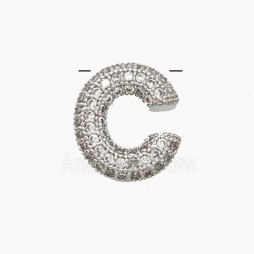 Copper Letter-C Pendant Pave Zirconia Platinum Plated