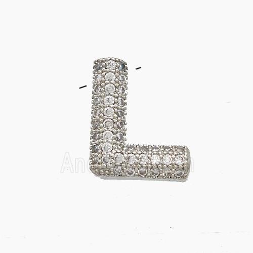 Copper Letter-L Pendant Pave Zirconia Platinum Plated