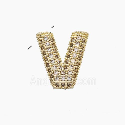 Copper Letter-V Pendant Pave Zirconia Gold Plated
