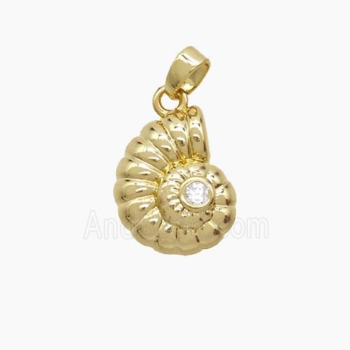 Copper Spiral Shell Pendant Pave Zirconia 18K Gold Plated