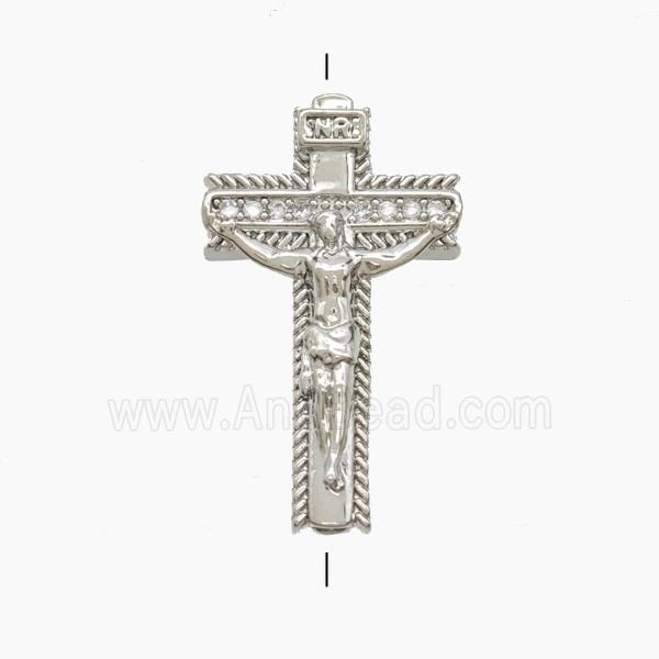 Copper Crucifix Cross Beads Pave Zirconia Platinum Plated