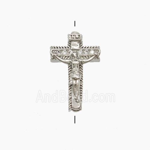 Copper Crucifix Cross Beads Pave Zirconia Platinum Plated