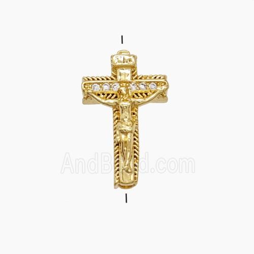 Copper Crucifix Cross Beads Pave Zirconia 18K Gold Plated