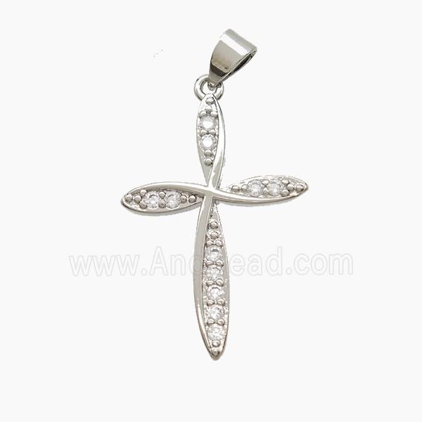 Copper Cross Pendant Pave Zirconia Platinum Plated