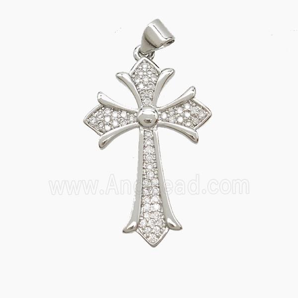 Copper Cross Pendant Pave Zirconia Platinum Plated