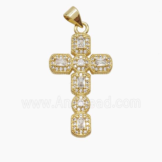 Copper Cross Pendant Pave Zirconia Crystal Glass 18K Gold Plated