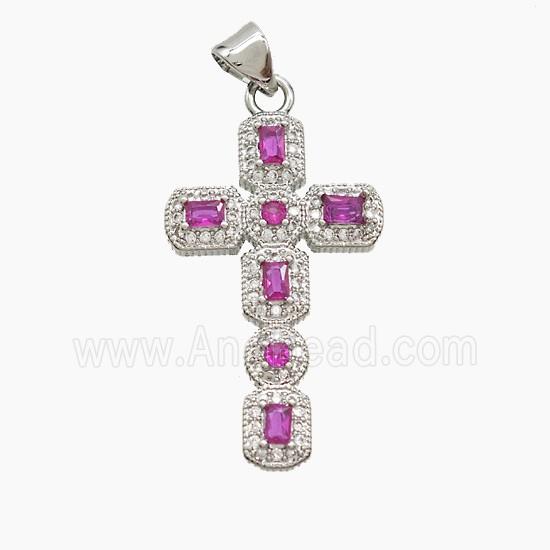 Copper Cross Pendant Pave Zirconia Platinum Plated