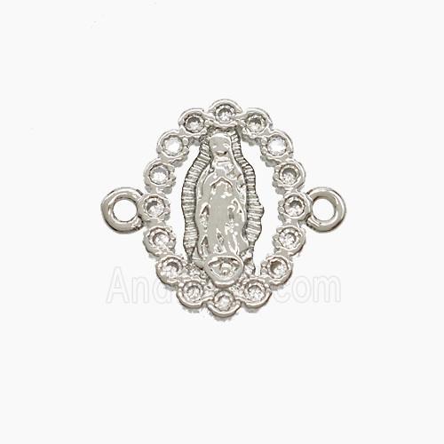 Copper Virgin Mary Connector Pave Zirconia Platinum Plated