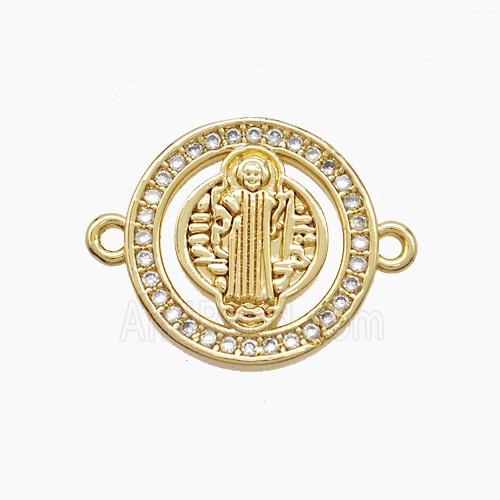 Copper Saint Jude Connector Pave Zirconia 18K Gold Plated