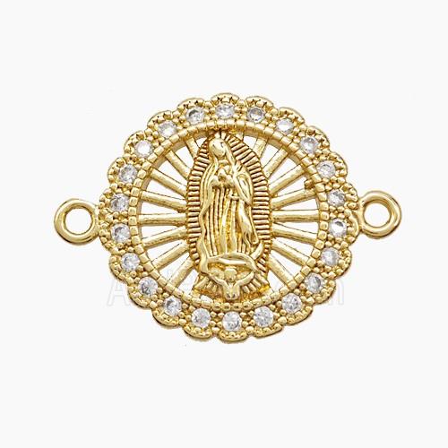 Copper Virgin Mary Connector Pave Zirconia 18K Gold Plated