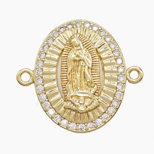 Copper Virgin Mary Connector Pave Zirconia 18K Gold Plated