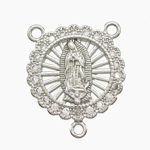 Copper Virgin Mary Pendant Pave Zirconia 3loops Platinum Plated