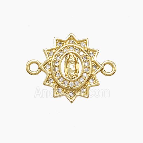 Copper Virgin Mary Connector Pave Zirconia 18K Gold Plated