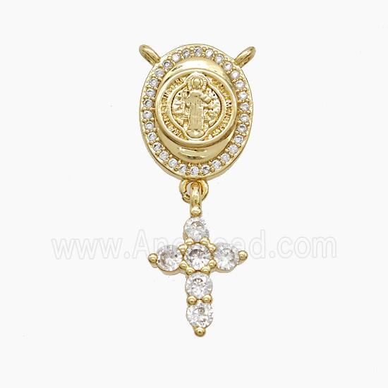 Copper Jesus Pendant Pave Zirconia Cross 2loops 18K Gold Plated