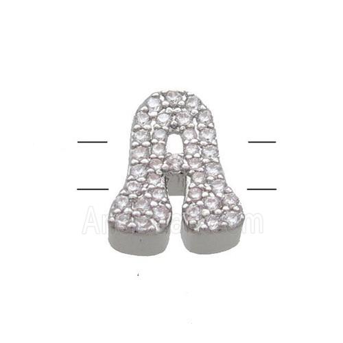 Copper Letter-A Beads Pave Zirconia 2holes Platinum Plated