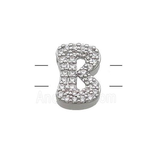 Copper Letter-B Beads Pave Zirconia 2holes Platinum Plated