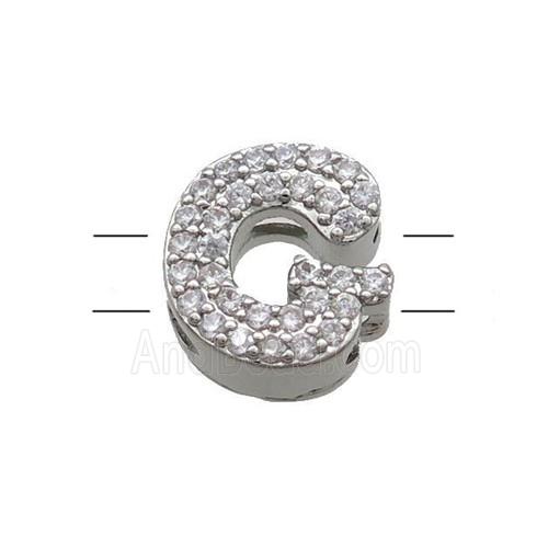 Copper Letter-G Beads Pave Zirconia 2holes Platinum Plated