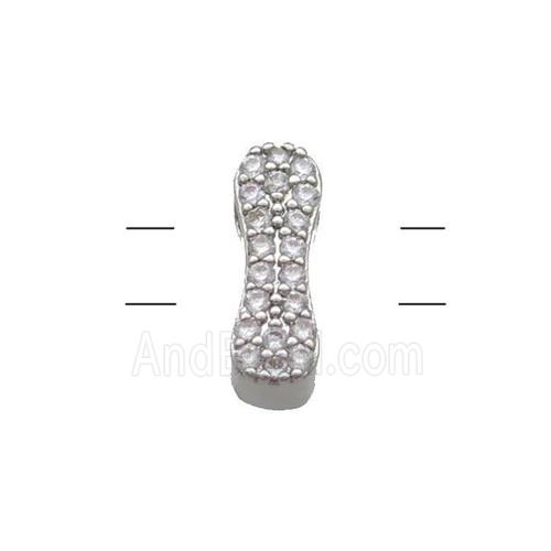 Copper Letter-I Beads Pave Zirconia 2holes Platinum Plated