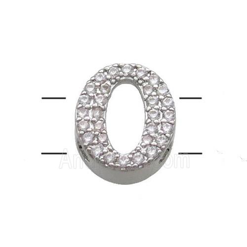 Copper Letter-O Beads Pave Zirconia 2holes Platinum Plated