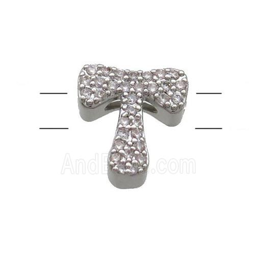Copper Letter-T Beads Pave Zirconia 2holes Platinum Plated