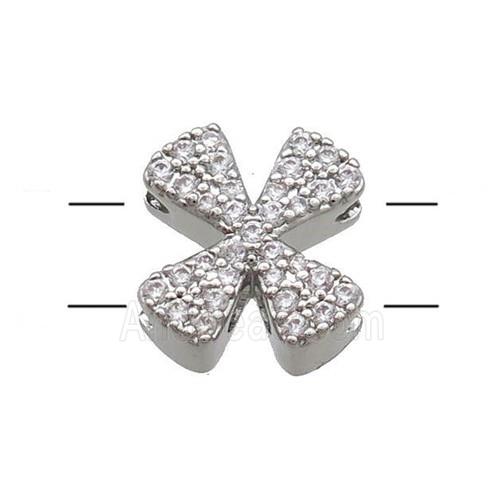 Copper Letter-X Beads Pave Zirconia 2holes Platinum Plated