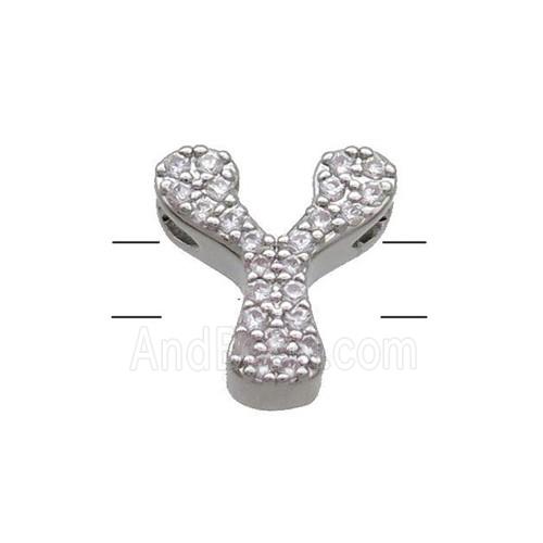 Copper Letter-Y Beads Pave Zirconia 2holes Platinum Plated