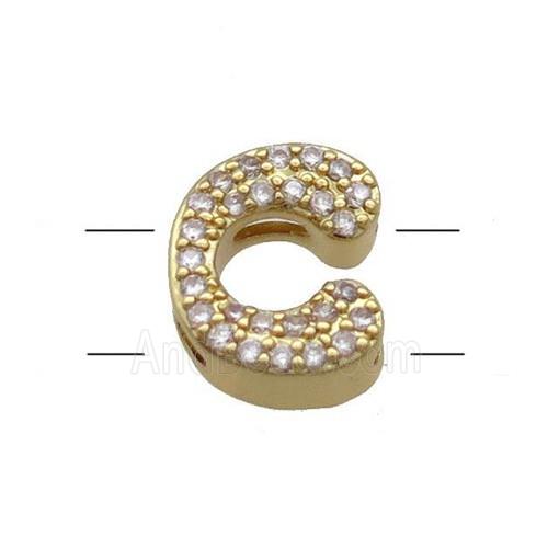 Copper Letter-C Beads Pave Zirconia 2holes Gold Plated