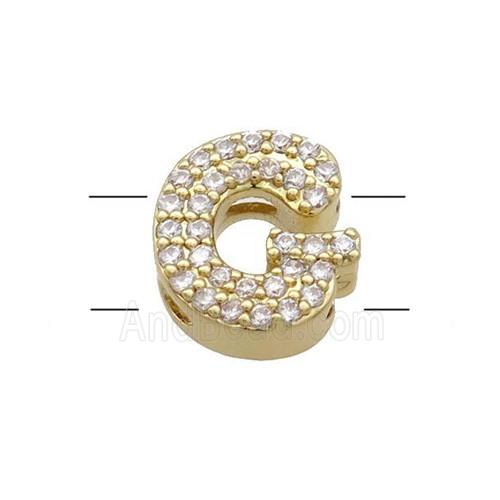 Copper Letter-G Beads Pave Zirconia 2holes Gold Plated