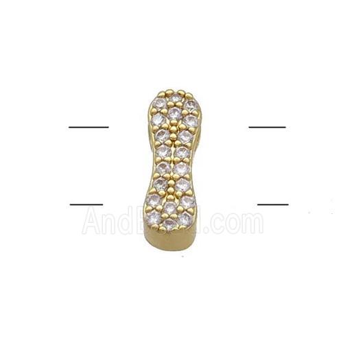 Copper Letter-I Beads Pave Zirconia 2holes Gold Plated