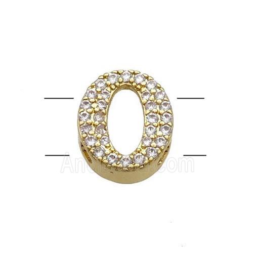 Copper Letter-O Beads Pave Zirconia 2holes Gold Plated