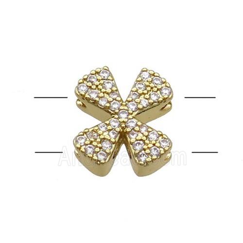 Copper Letter-X Beads Pave Zirconia 2holes Gold Plated