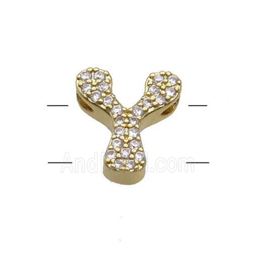 Copper Letter-Y Beads Pave Zirconia 2holes Gold Plated