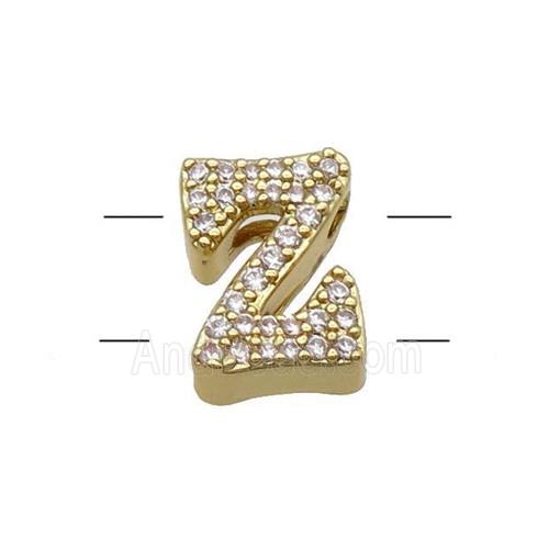 Copper Letter-Z Beads Pave Zirconia 2holes Gold Plated