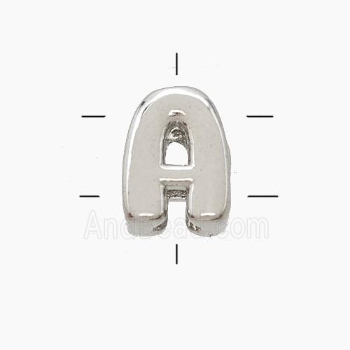 Copper Letter-A Beads 2holes Platinum Plated