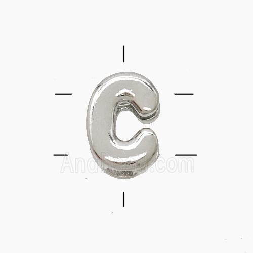 Copper Letter-C Beads 2holes Platinum Plated