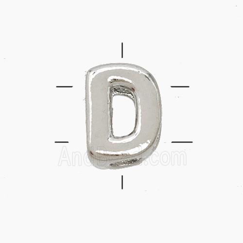 Copper Letter-D Beads 2holes Platinum Plated